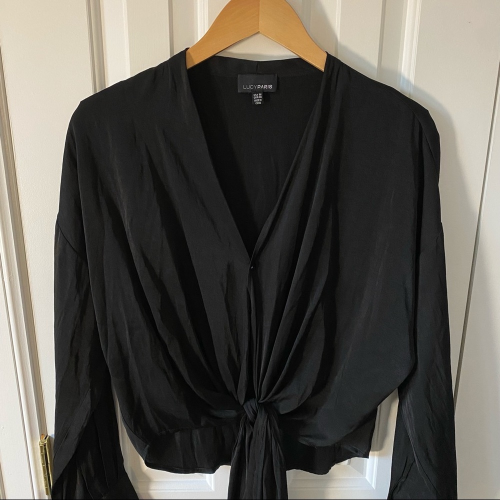 Black Silk Front Tie Blouse by Lucy Paris